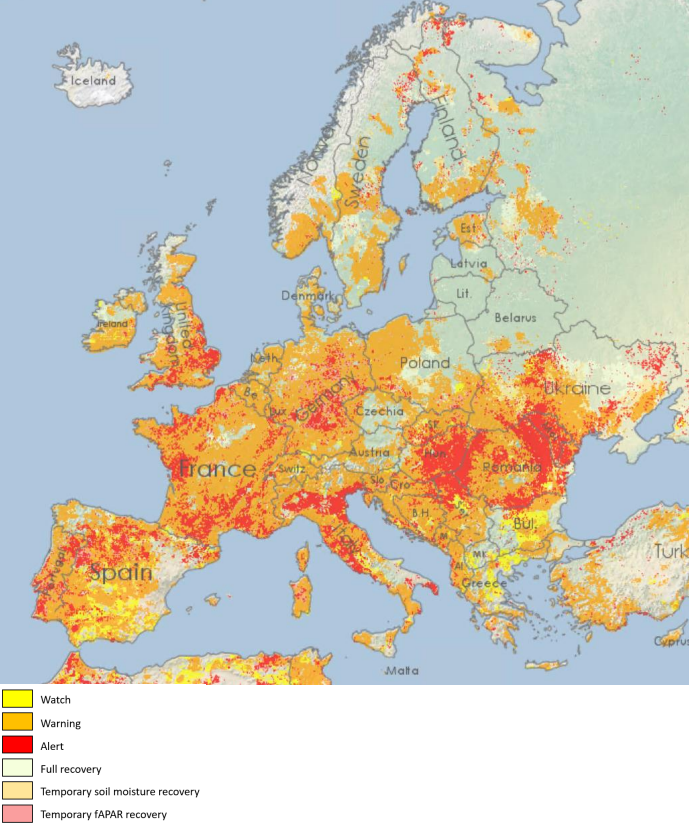 세계가뭄관측(GDO)이 지난 8월 발표한 보고서에 따르면, 유럽 전역이 가뭄에 시달리고 있다.(사진=GDO Drought in Europe August 2022 보고서)